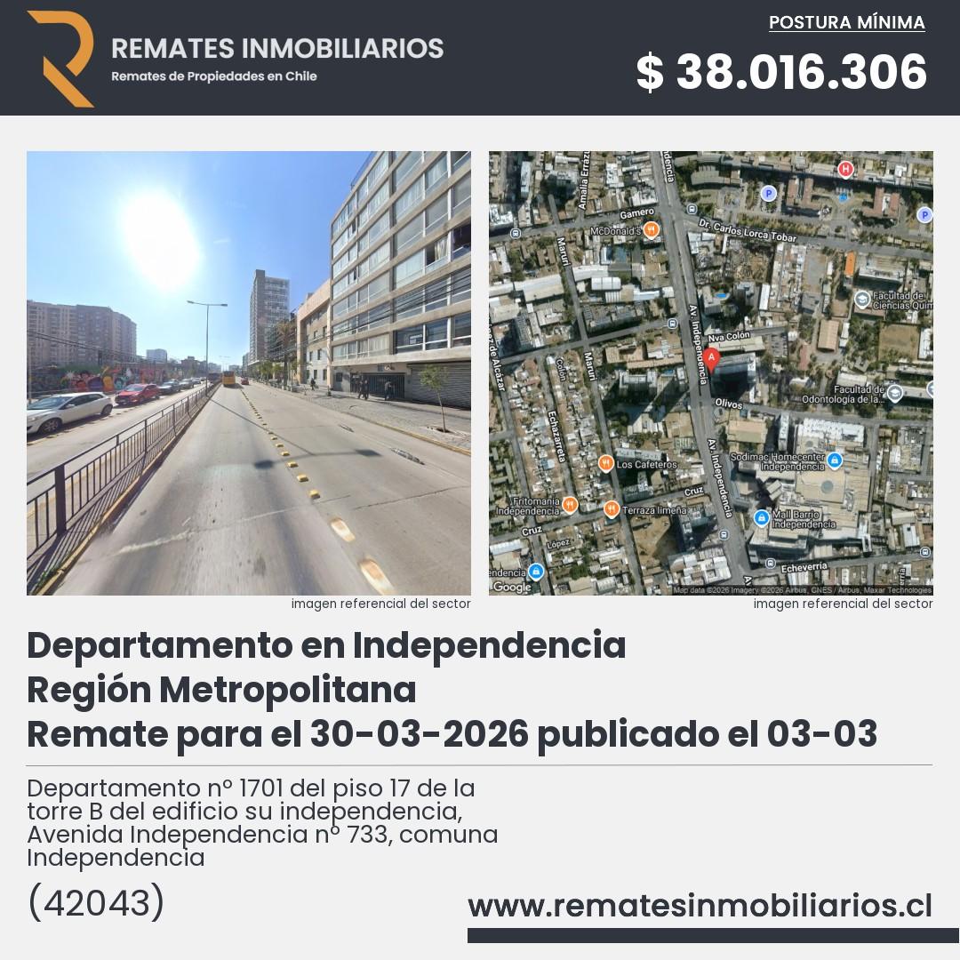 Imagen ficha Departamento nº 1701 del piso 17 de la torre B del edificio su independencia, Avenida Independencia nº 733, comuna Independencia