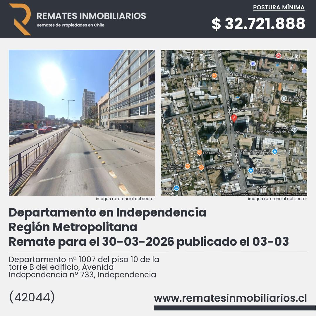 Imagen ficha Departamento nº 1007 del piso 10 de la torre B del edificio, Avenida Independencia nº 733, Independencia