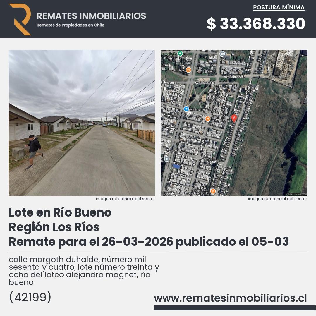 Imagen ficha calle margoth duhalde, número mil sesenta y cuatro, lote número treinta y ocho del loteo alejandro magnet, río bueno