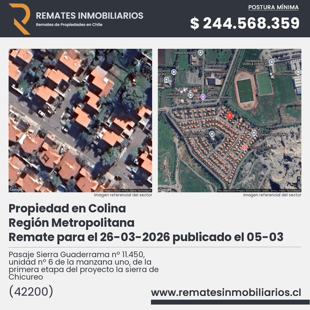 Imagen ficha Pasaje Sierra Guaderrama nº 11.450, unidad nº 6 de la manzana uno, de la primera etapa del proyecto la sierra de Chicureo