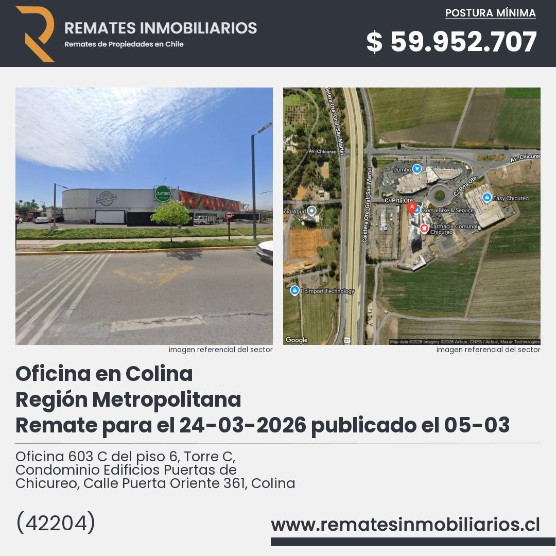 Imagen ficha Oficina 603 C del piso 6, Torre C, Condominio Edificios Puertas de Chicureo, Calle Puerta Oriente 361, Colina