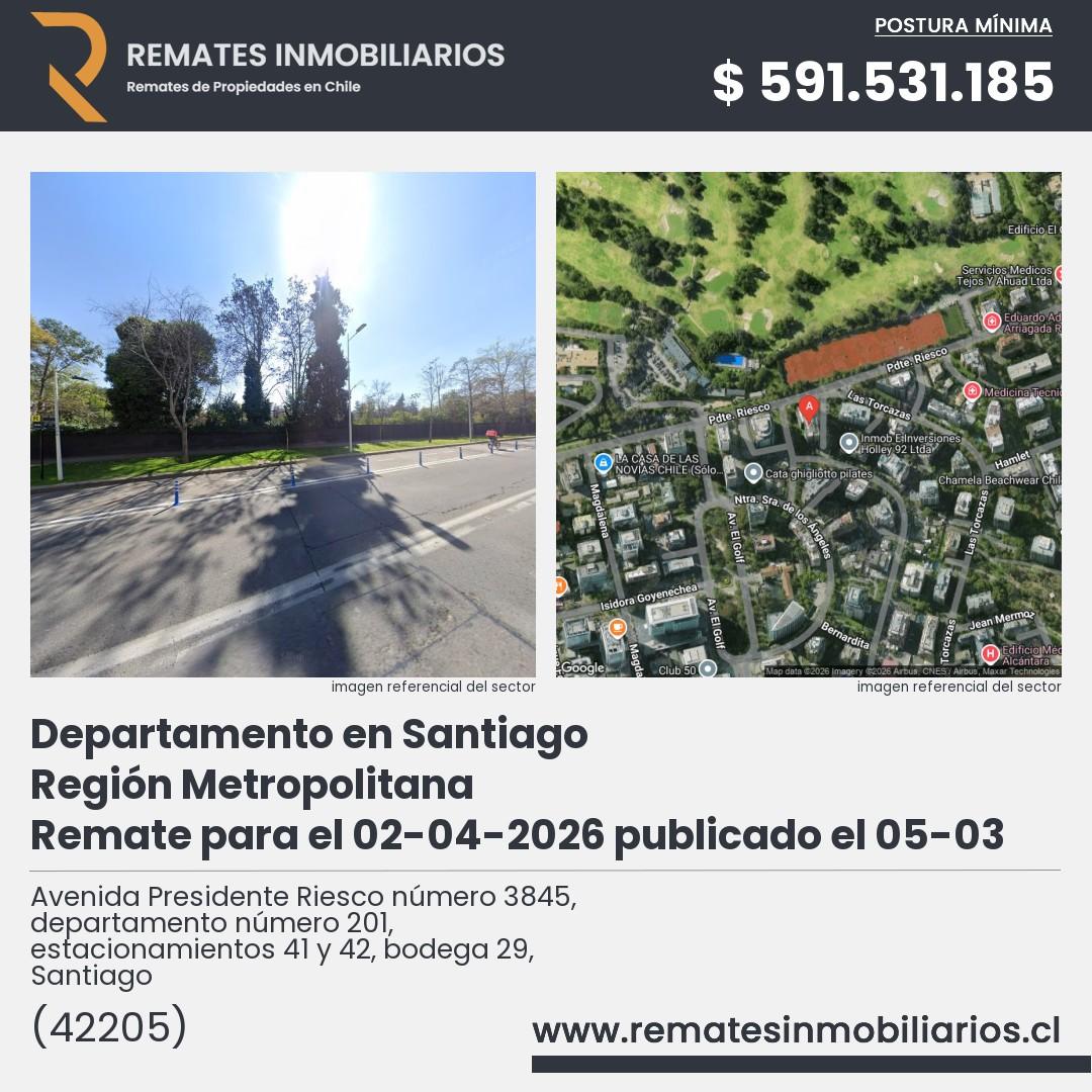 Imagen ficha Avenida Presidente Riesco número 3845, departamento número 201, estacionamientos 41 y 42, bodega 29, Santiago