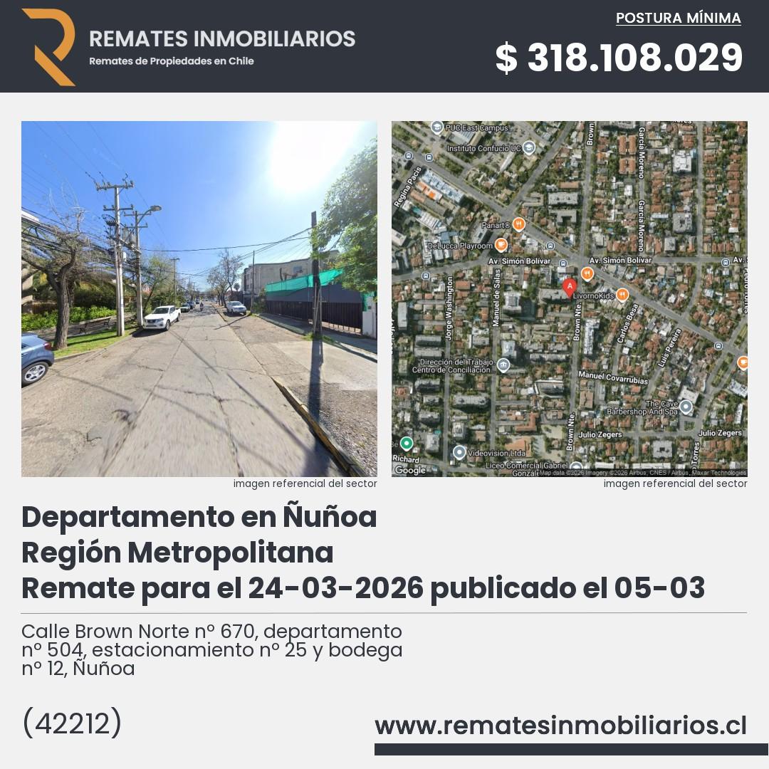 Imagen ficha Calle Brown Norte nº 670, departamento nº 504, estacionamiento nº 25 y bodega nº 12, Ñuñoa