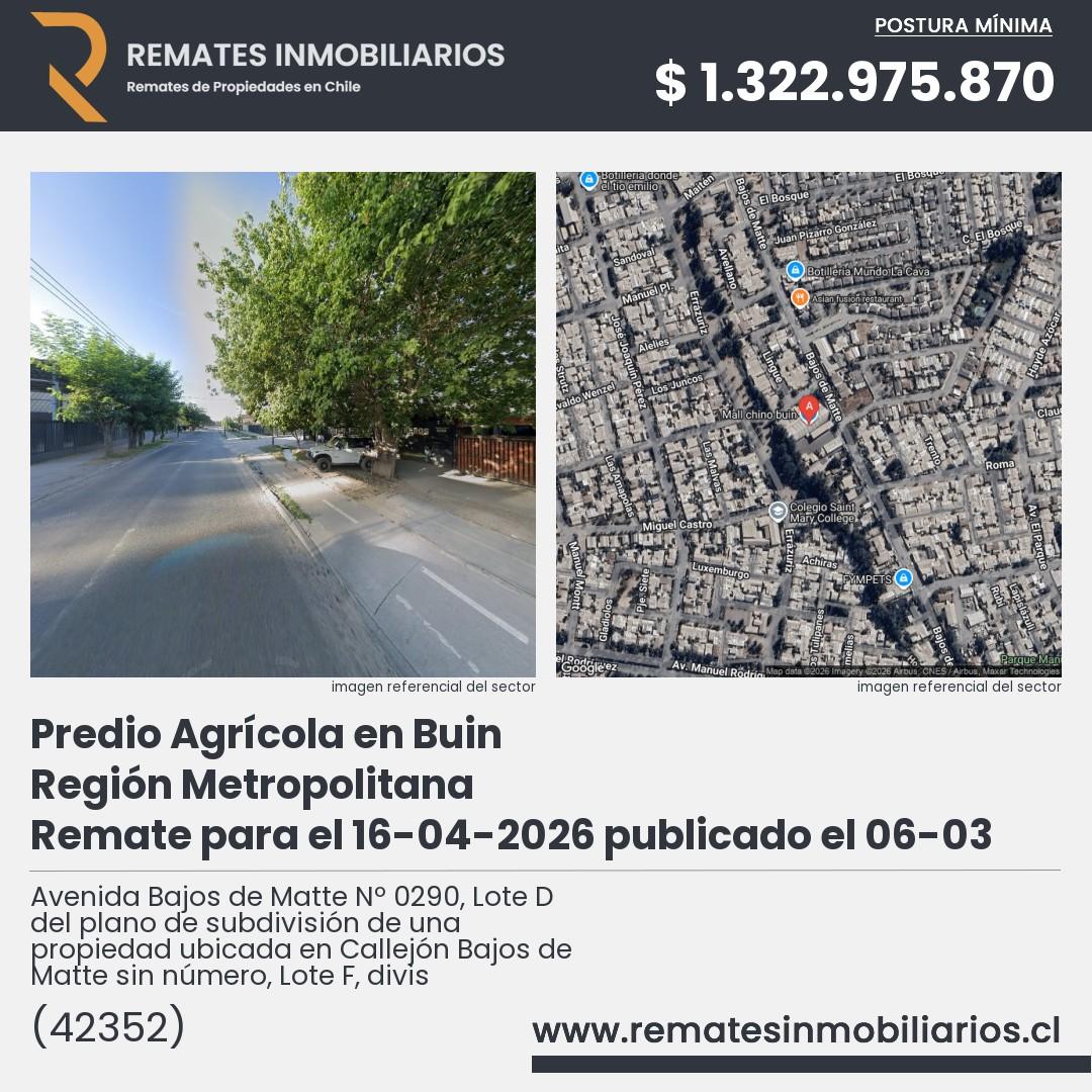 Imagen ficha Avenida Bajos de Matte Nº 0290, Lote D del plano de subdivisión de una propiedad ubicada en Callejón Bajos de Matte sin número, Lote F, divis