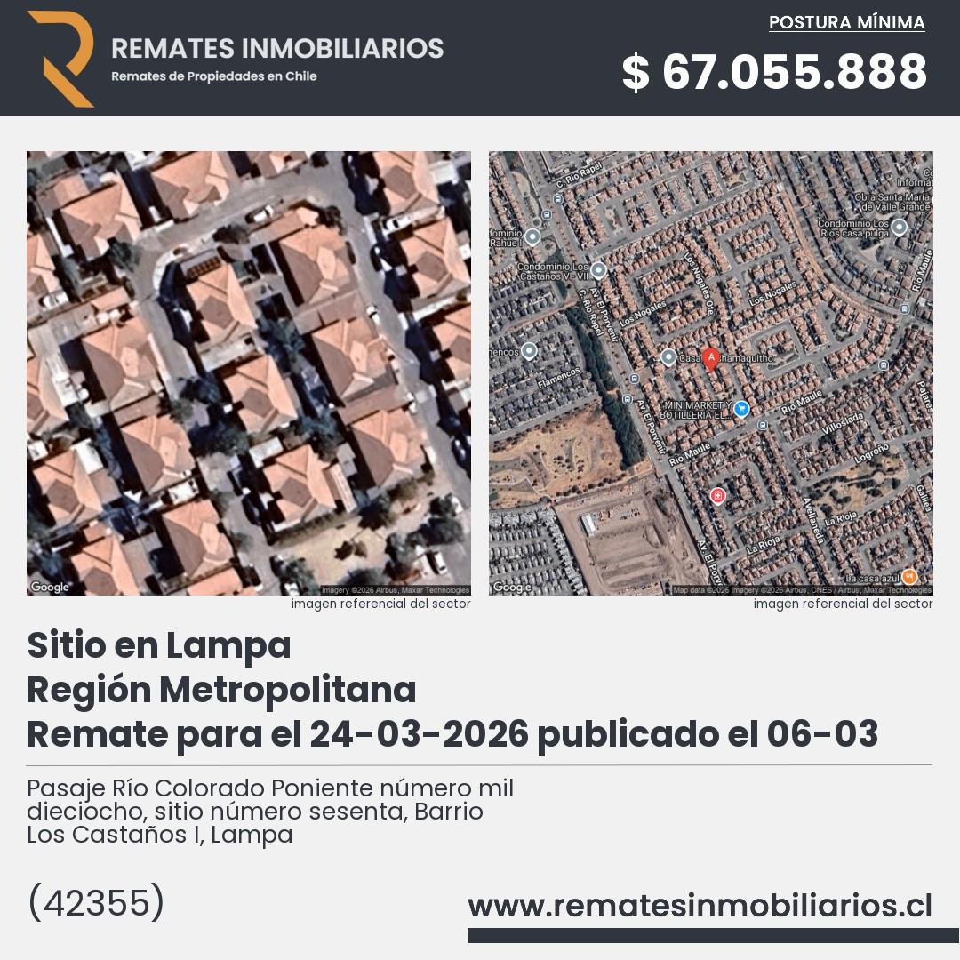 Imagen ficha Pasaje Río Colorado Poniente número mil dieciocho, sitio número sesenta, Barrio Los Castaños I, Lampa