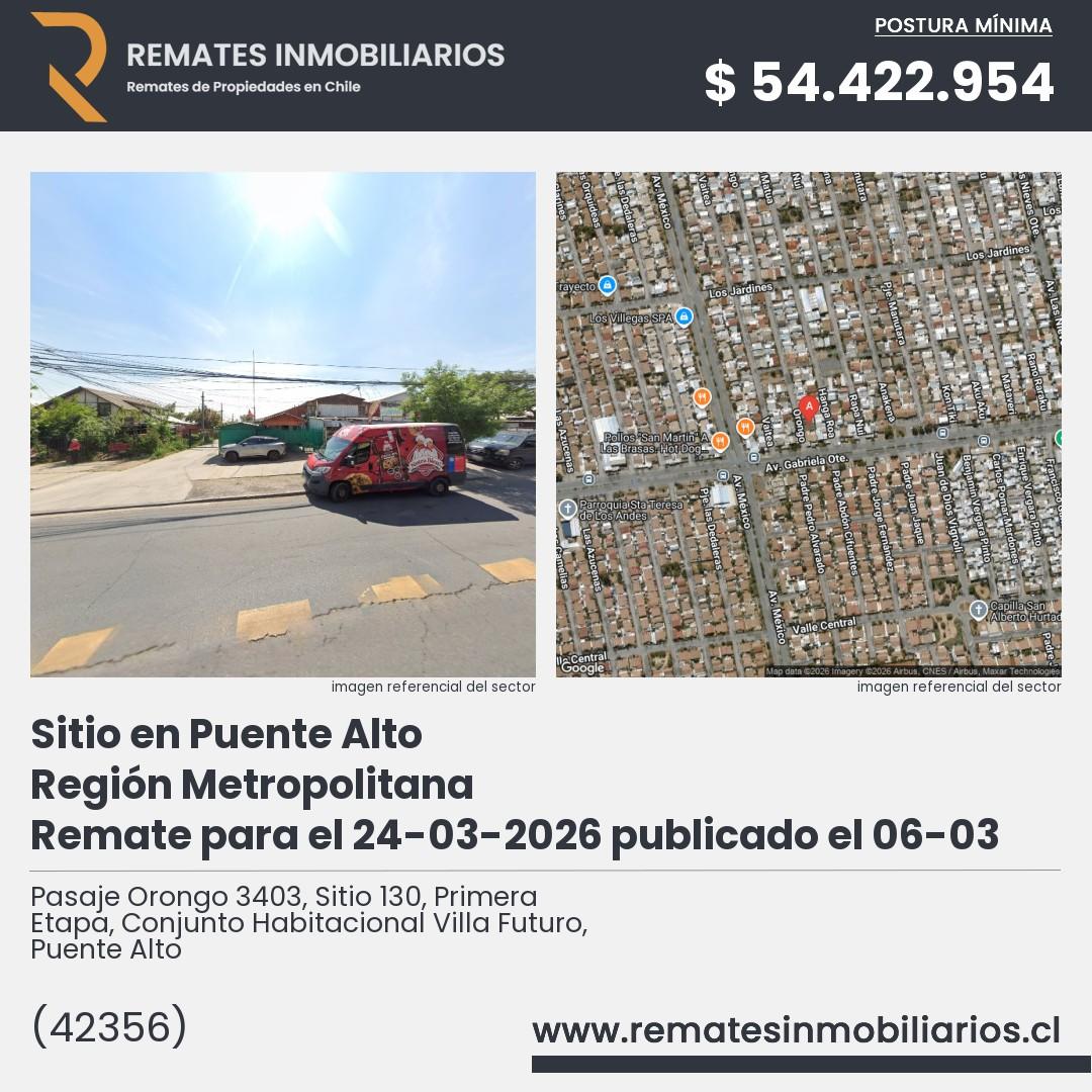 Imagen ficha Pasaje Orongo 3403, Sitio 130, Primera Etapa, Conjunto Habitacional Villa Futuro, Puente Alto