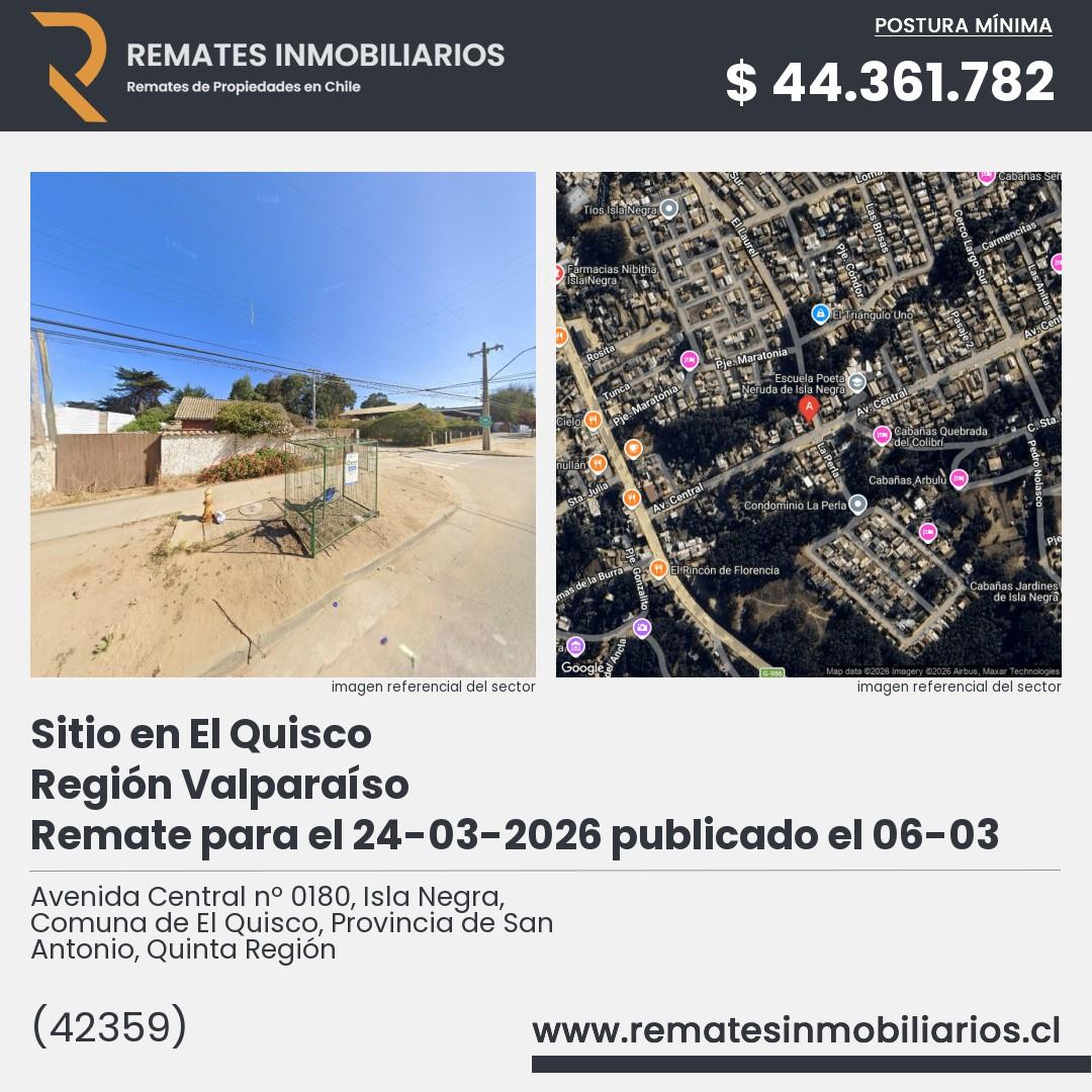 Imagen ficha Avenida Central nº 0180, Isla Negra, Comuna de El Quisco, Provincia de San Antonio, Quinta Región