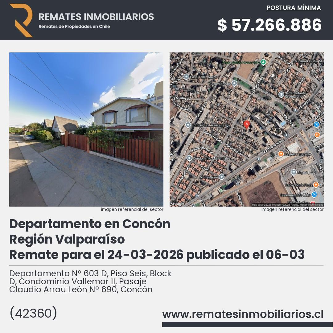 Imagen ficha Departamento Nº 603 D, Piso Seis, Block D, Condominio Vallemar II, Pasaje Claudio Arrau León Nº 690, Concón
