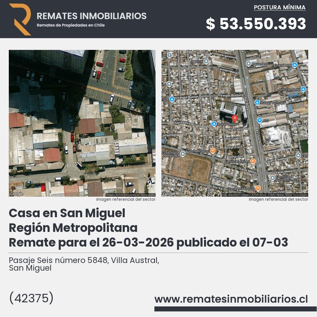 Imagen ficha Pasaje Seis número 5848, Villa Austral, San Miguel