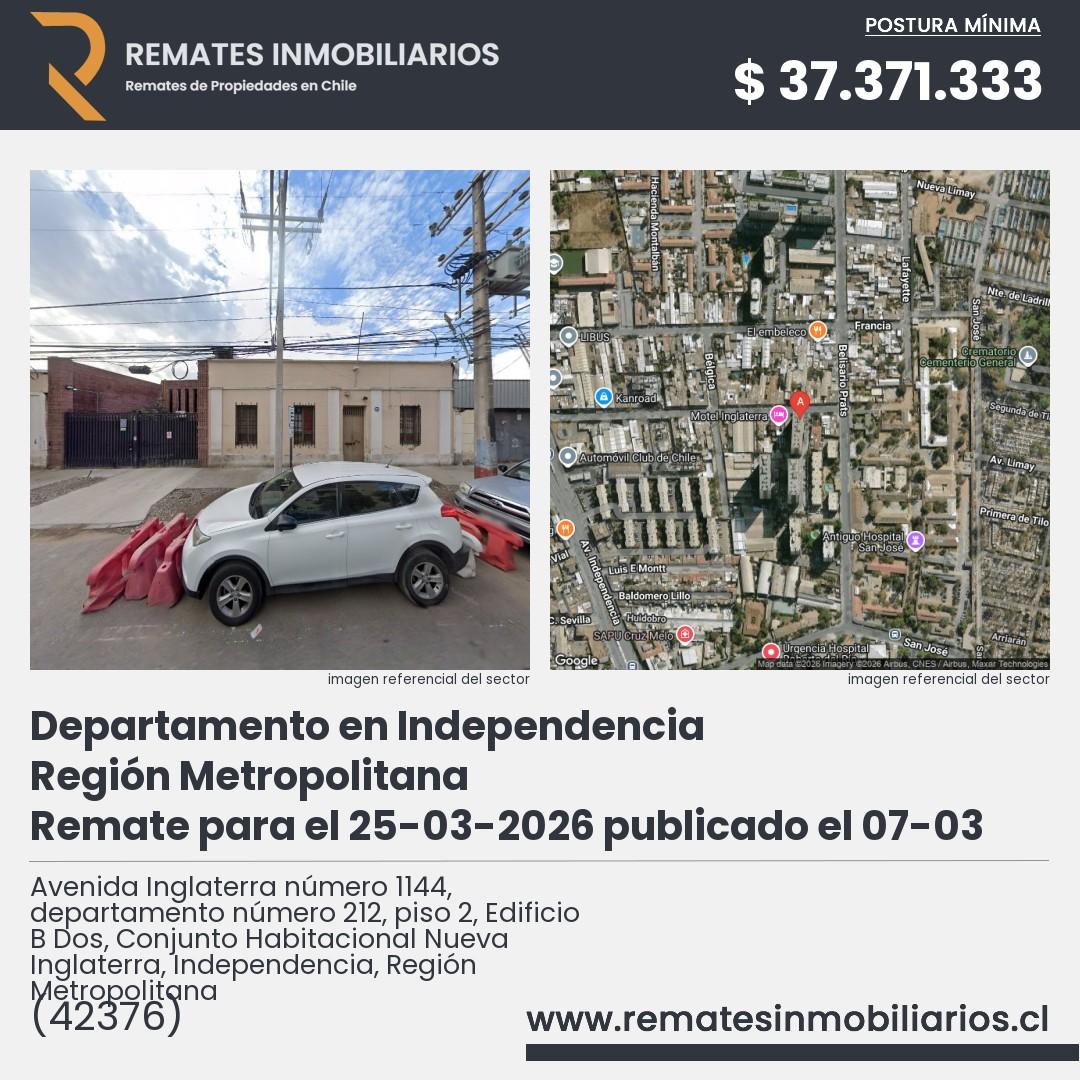 Imagen ficha Avenida Inglaterra número 1144, departamento número 212, piso 2, Edificio B Dos, Conjunto Habitacional Nueva Inglaterra, Independencia, Región Metropolitana