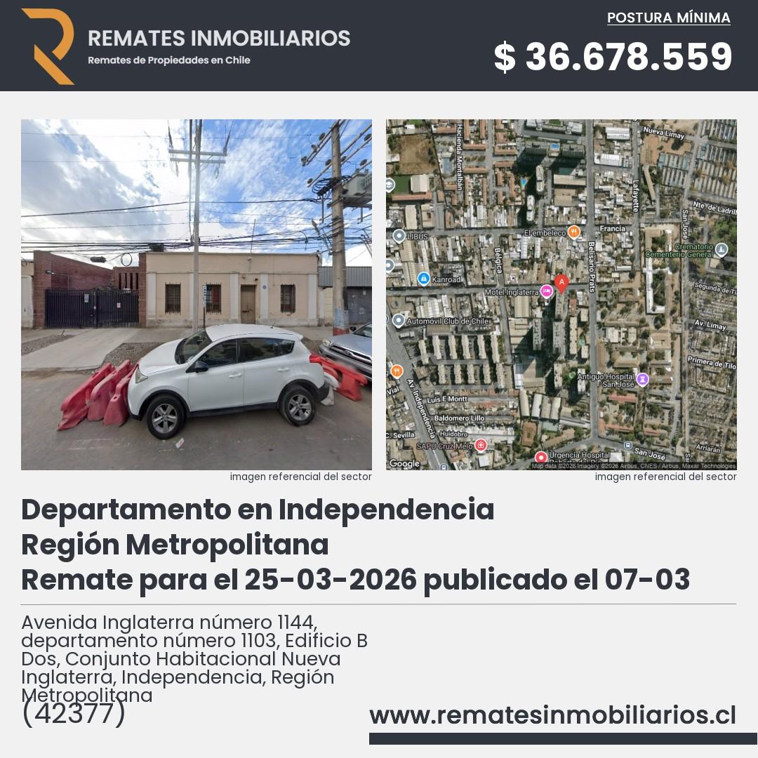 Imagen ficha Avenida Inglaterra número 1144, departamento número 1103, Edificio B Dos, Conjunto Habitacional Nueva Inglaterra, Independencia, Región Metropolitana