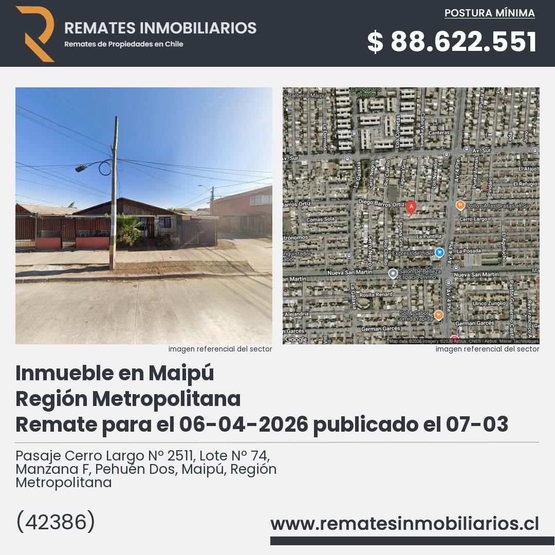 Imagen ficha Pasaje Cerro Largo Nº 2511, Lote Nº 74, Manzana F, Pehuén Dos, Maipú, Región Metropolitana