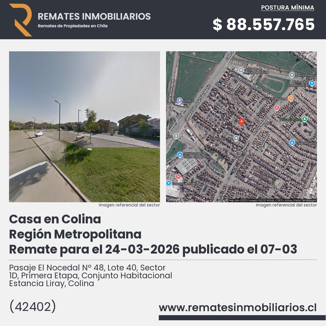 Imagen ficha Pasaje El Nocedal Nº 48, Lote 40, Sector 1D, Primera Etapa, Conjunto Habitacional Estancia Liray, Colina