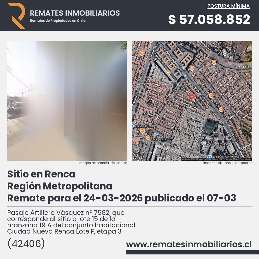 Imagen ficha Pasaje Artillero Vásquez nº 7582, que corresponde al sitio o lote 15 de la manzana 19 A del conjunto habitacional Ciudad Nueva Renca Lote F, etapa 3