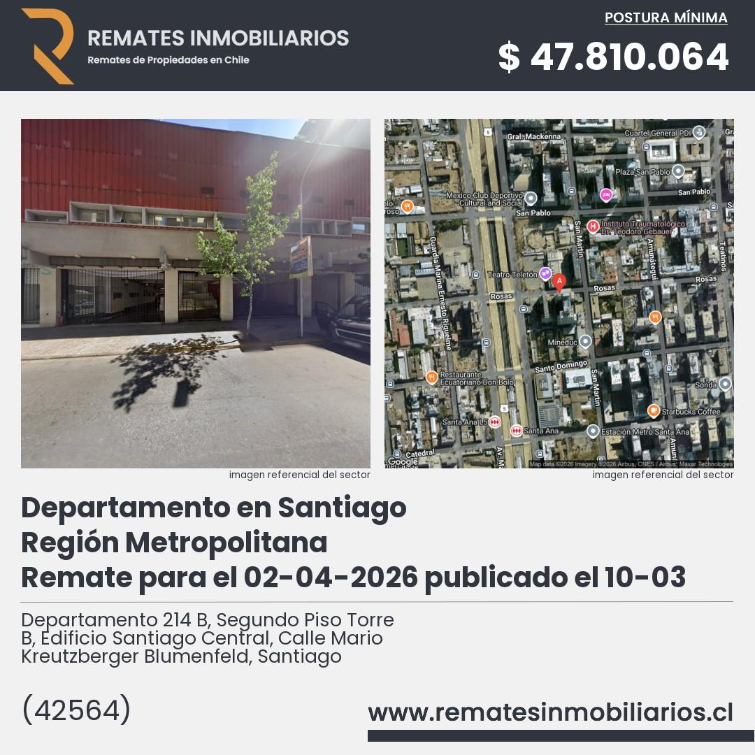 Imagen ficha Departamento 214 B, Segundo Piso Torre B, Edificio Santiago Central, Calle Mario Kreutzberger Blumenfeld, Santiago