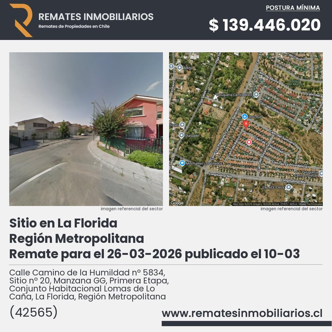 Imagen ficha Calle Camino de la Humildad nº 5834, Sitio nº 20, Manzana GG, Primera Etapa, Conjunto Habitacional Lomas de Lo Caña, La Florida, Región Metropolitana