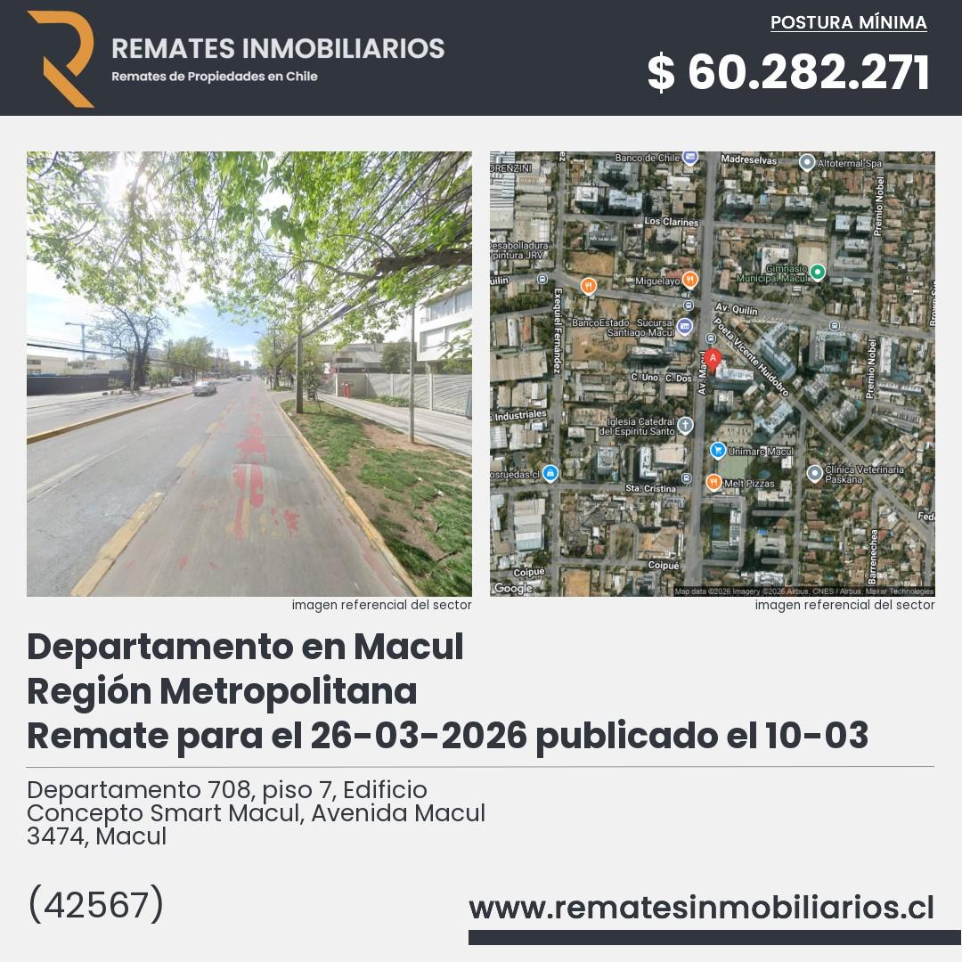 Imagen ficha Departamento 708, piso 7, Edificio Concepto Smart Macul, Avenida Macul 3474, Macul
