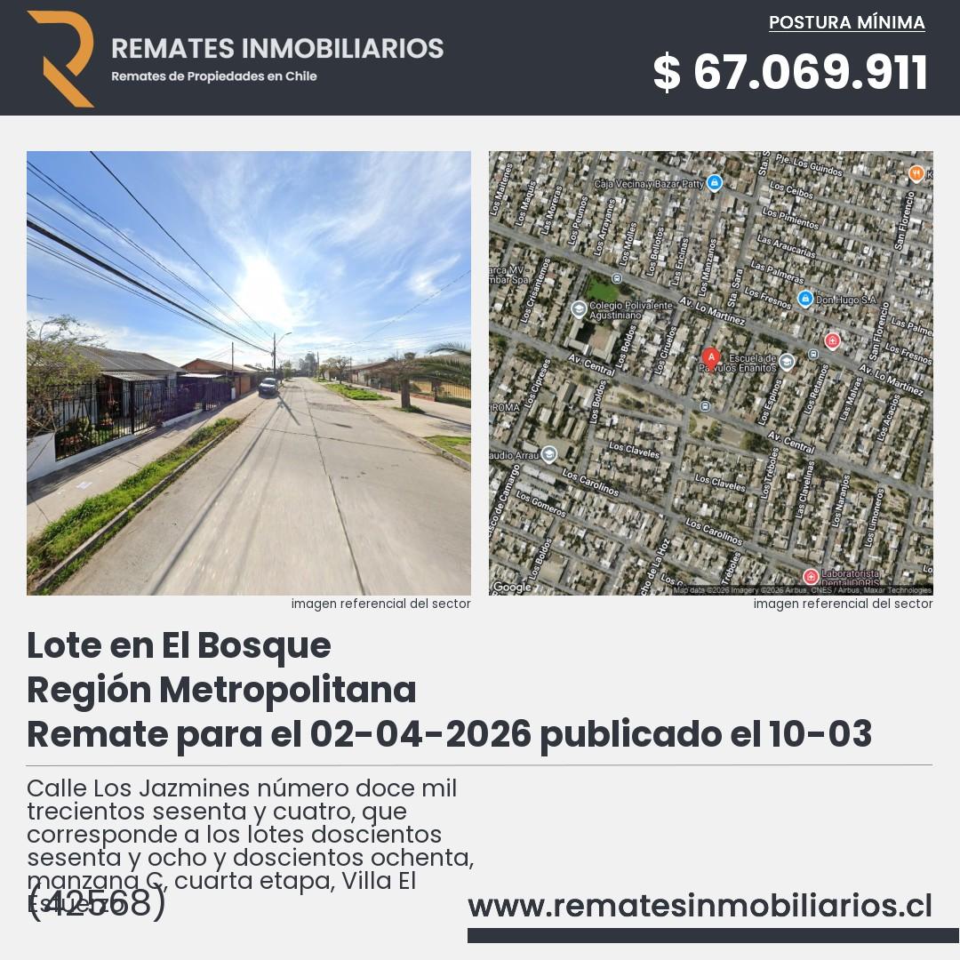 Imagen ficha Calle Los Jazmines número doce mil trecientos sesenta y cuatro, que corresponde a los lotes doscientos sesenta y ocho y doscientos ochenta, manzana C, cuarta etapa, Villa El Esfuerzo