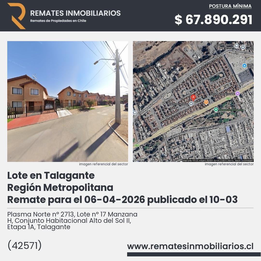 Imagen ficha Plasma Norte n° 2713, Lote n° 17 Manzana H, Conjunto Habitacional Alto del Sol II, Etapa 1A, Talagante
