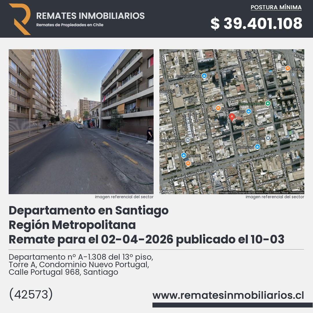 Imagen ficha Departamento nº A-1.308 del 13º piso, Torre A, Condominio Nuevo Portugal, Calle Portugal 968, Santiago