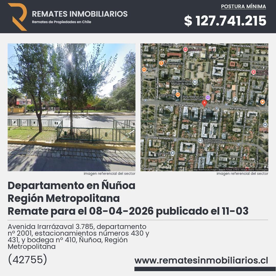 Imagen ficha Avenida Irarrázaval 3.785, departamento nº 2001, estacionamientos números 430 y 431, y bodega nº 410, Ñuñoa, Región Metropolitana