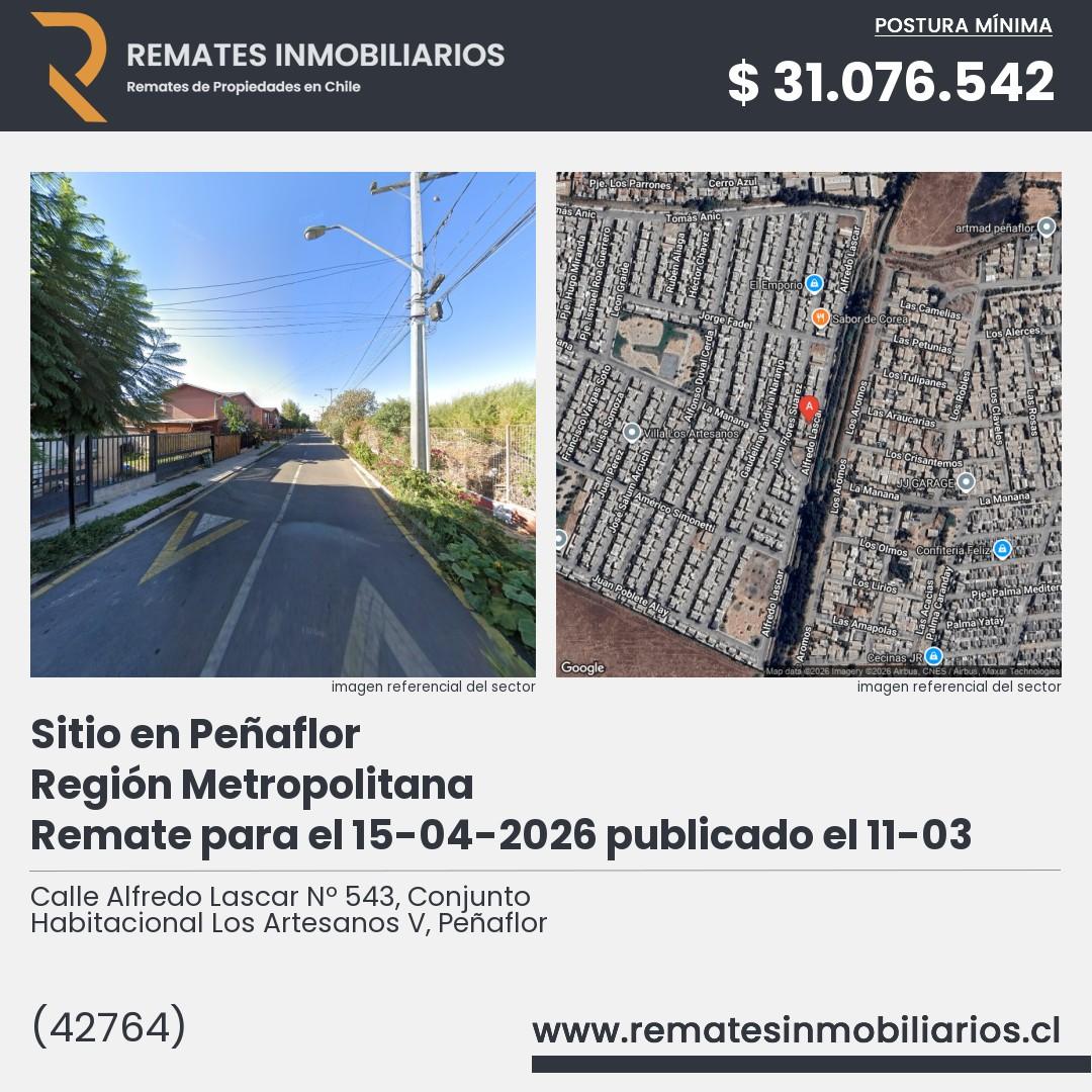 Imagen ficha Calle Alfredo Lascar Nº 543, Conjunto Habitacional Los Artesanos V, Peñaflor