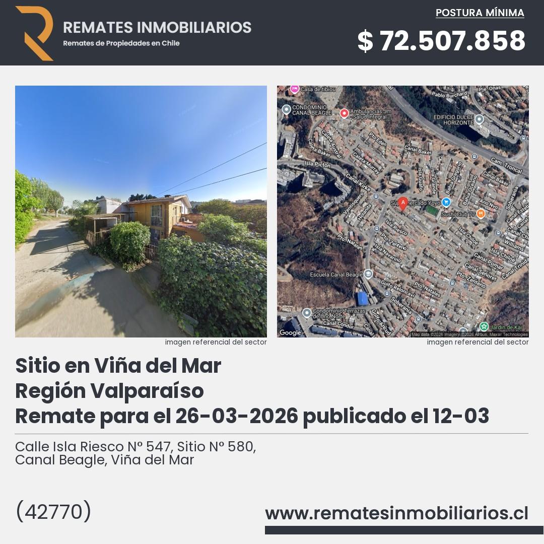 Imagen ficha Calle Isla Riesco N° 547, Sitio N° 580, Canal Beagle, Viña del Mar