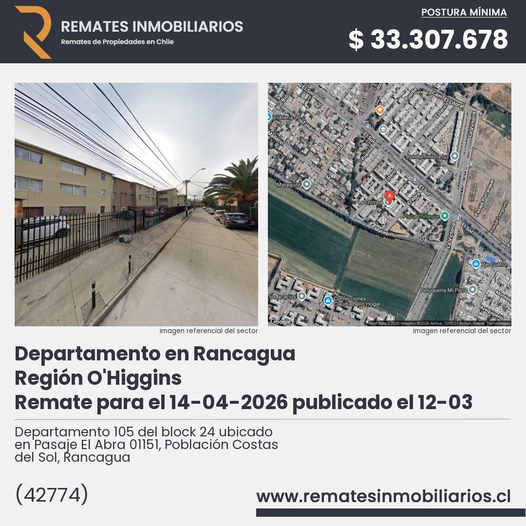 Imagen ficha Departamento 105 del block 24 ubicado en Pasaje El Abra 01151, Población Costas del Sol, Rancagua