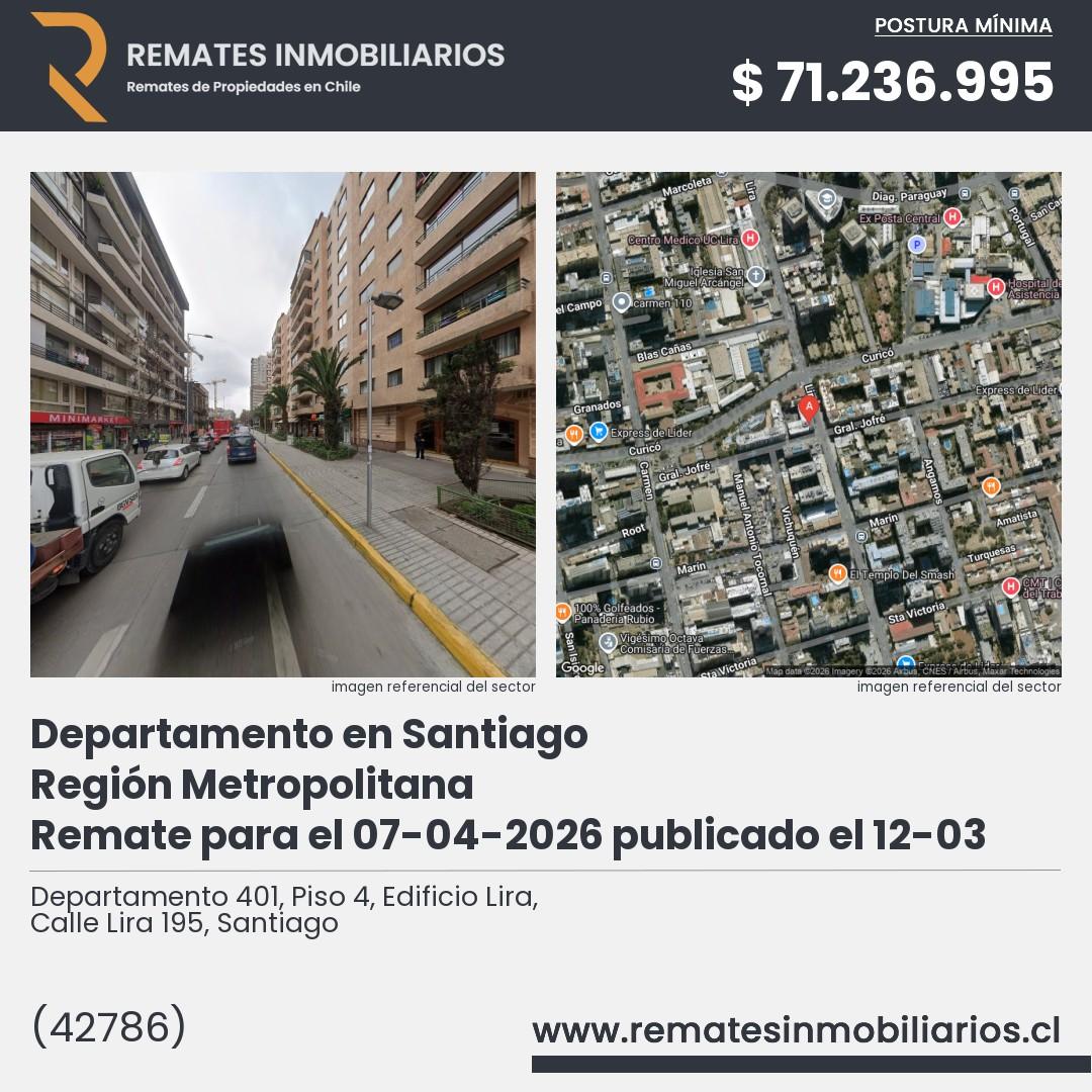 Imagen ficha Departamento 401, Piso 4, Edificio Lira, Calle Lira 195, Santiago