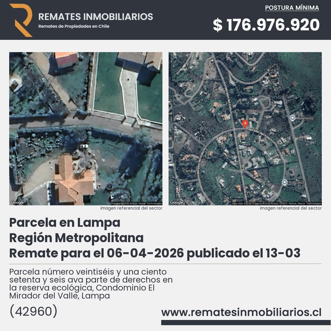 Imagen ficha Parcela número veintiséis y una ciento setenta y seis ava parte de derechos en la reserva ecológica, Condominio El Mirador del Valle, Lampa