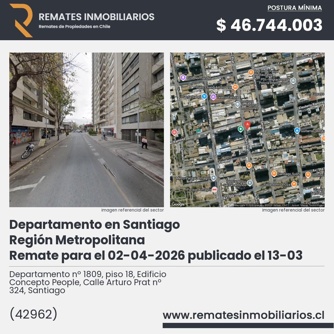 Imagen ficha Departamento nº 1809, piso 18, Edificio Concepto People, Calle Arturo Prat nº 324, Santiago