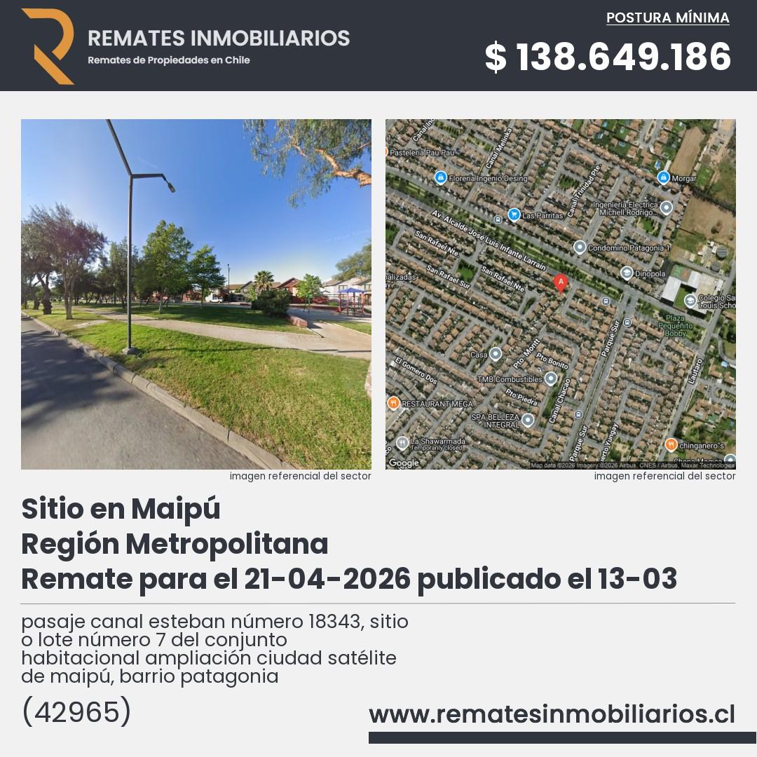 Imagen ficha pasaje canal esteban número 18343, sitio o lote número 7 del conjunto habitacional ampliación ciudad satélite de maipú, barrio patagonia