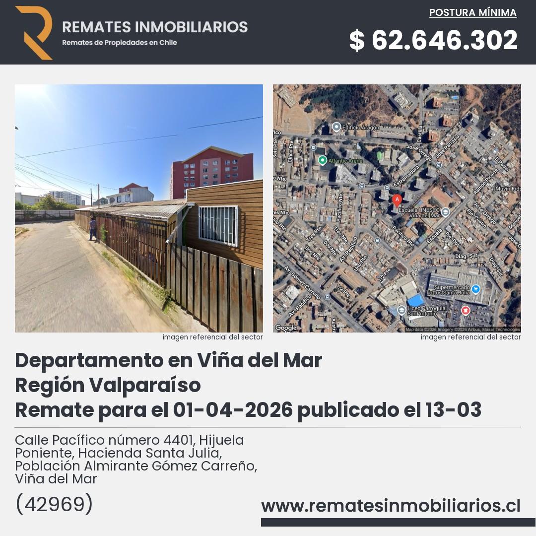 Imagen ficha Calle Pacífico número 4401, Hijuela Poniente, Hacienda Santa Julia, Población Almirante Gómez Carreño, Viña del Mar