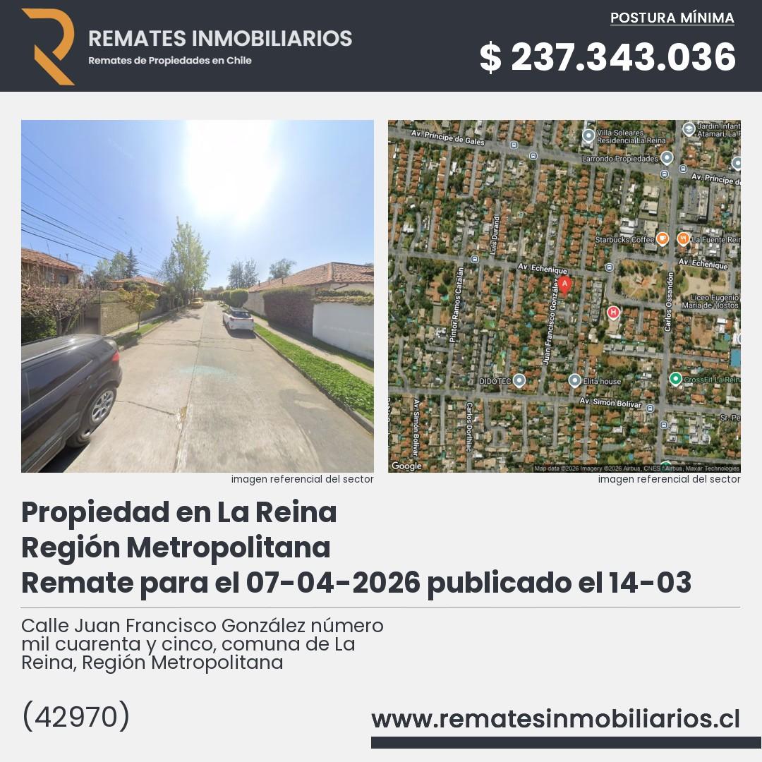 Imagen ficha Calle Juan Francisco González número mil cuarenta y cinco, comuna de La Reina, Región Metropolitana