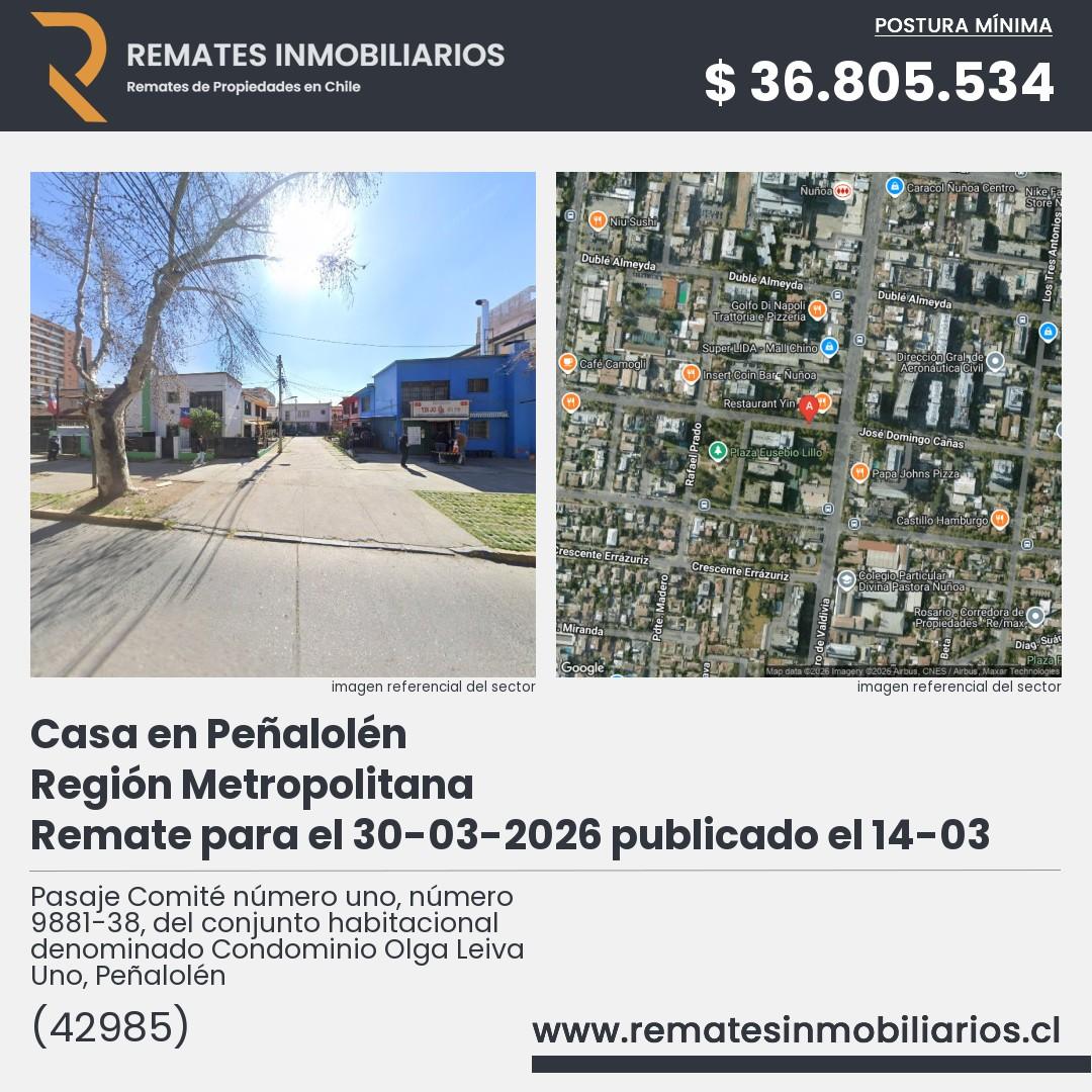 Imagen ficha Pasaje Comité número uno, número 9881-38, del conjunto habitacional denominado Condominio Olga Leiva Uno, Peñalolén