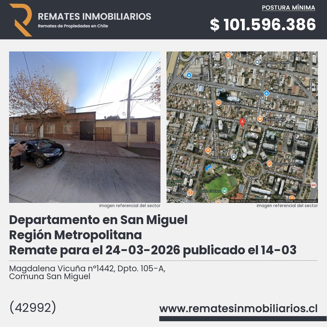 Imagen ficha Magdalena Vicuña n°1442, Dpto. 105-A, Comuna San Miguel