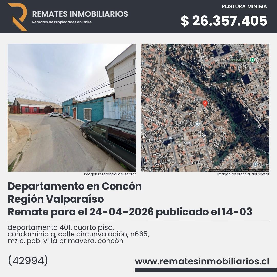 Imagen ficha departamento 401, cuarto piso, condominio q, calle circunvalación, n665, mz c, pob. villa primavera, concón