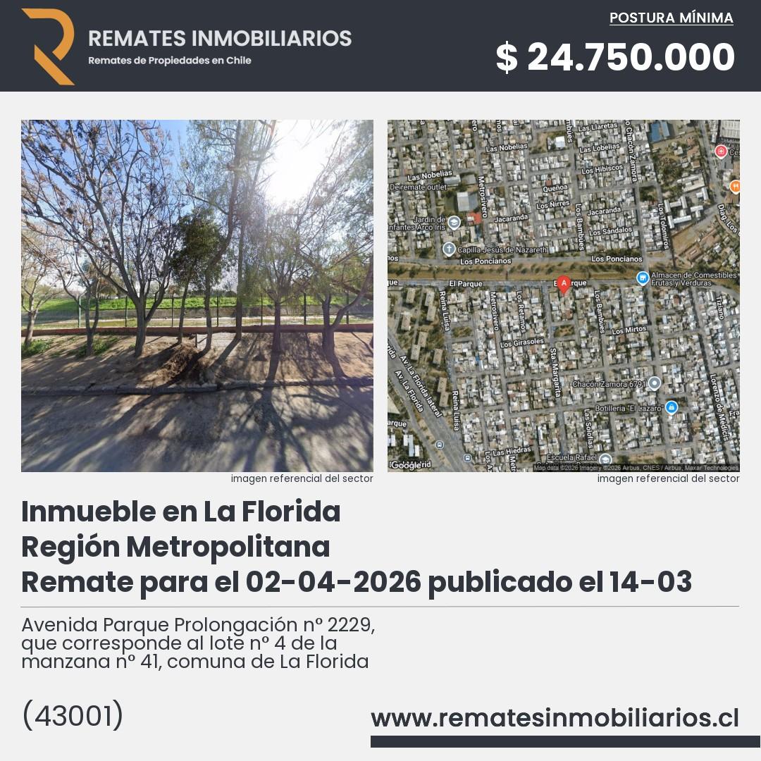 Imagen ficha Avenida Parque Prolongación n° 2229, que corresponde al lote n° 4 de la manzana n° 41, comuna de La Florida