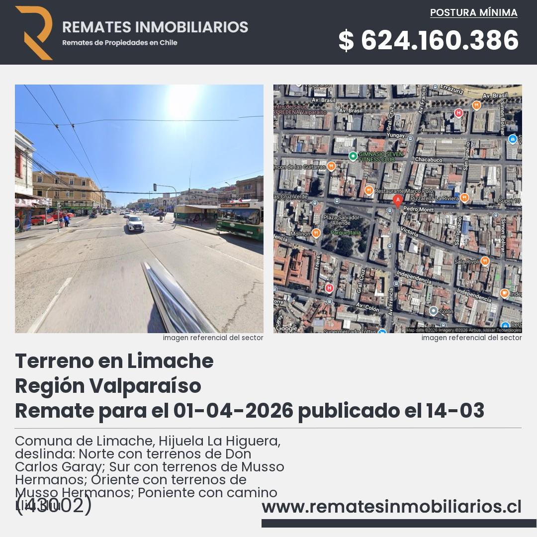 Imagen ficha Comuna de Limache, Hijuela La Higuera, deslinda: Norte con terrenos de Don Carlos Garay; Sur con terrenos de Musso Hermanos; Oriente con terrenos de Musso Hermanos; Poniente con camino Lliu Lliu.