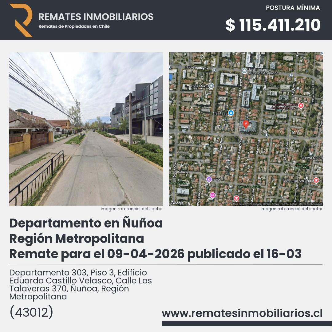 Imagen ficha Departamento 303, Piso 3, Edificio Eduardo Castillo Velasco, Calle Los Talaveras 370, Ñuñoa, Región Metropolitana