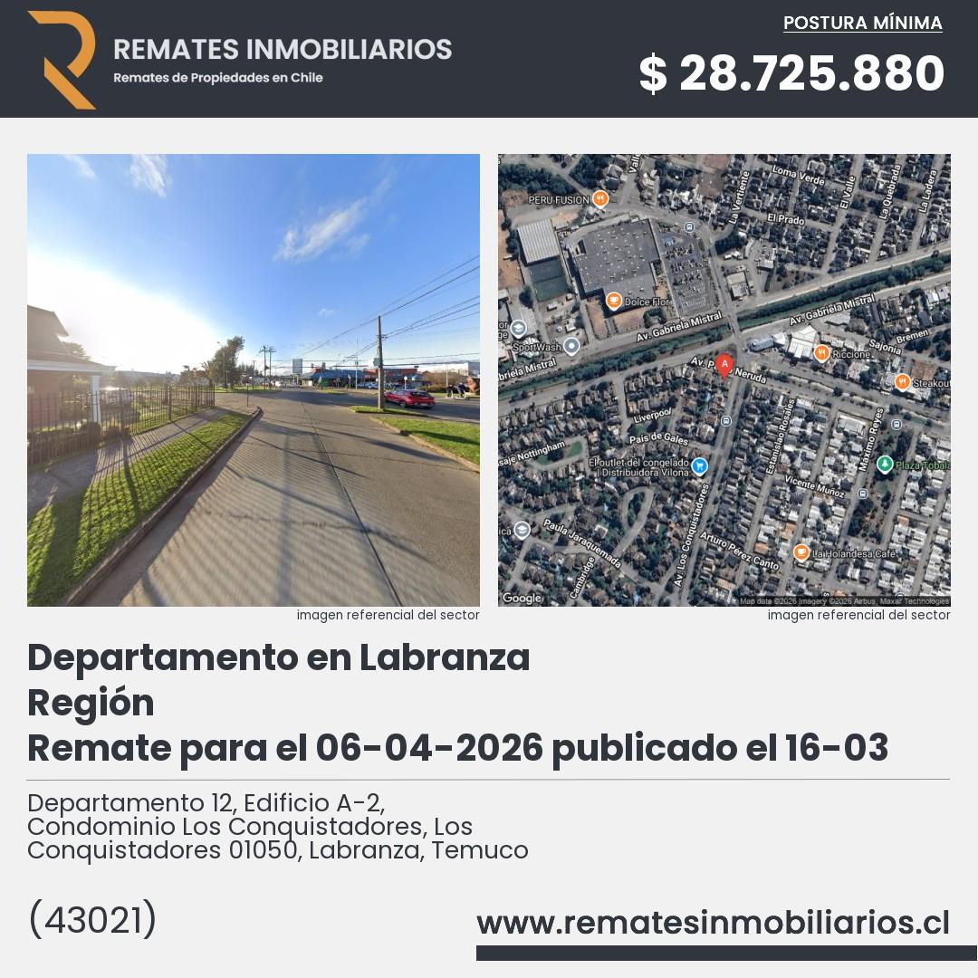 Imagen ficha Departamento 12, Edificio A-2, Condominio Los Conquistadores, Los Conquistadores 01050, Labranza, Temuco