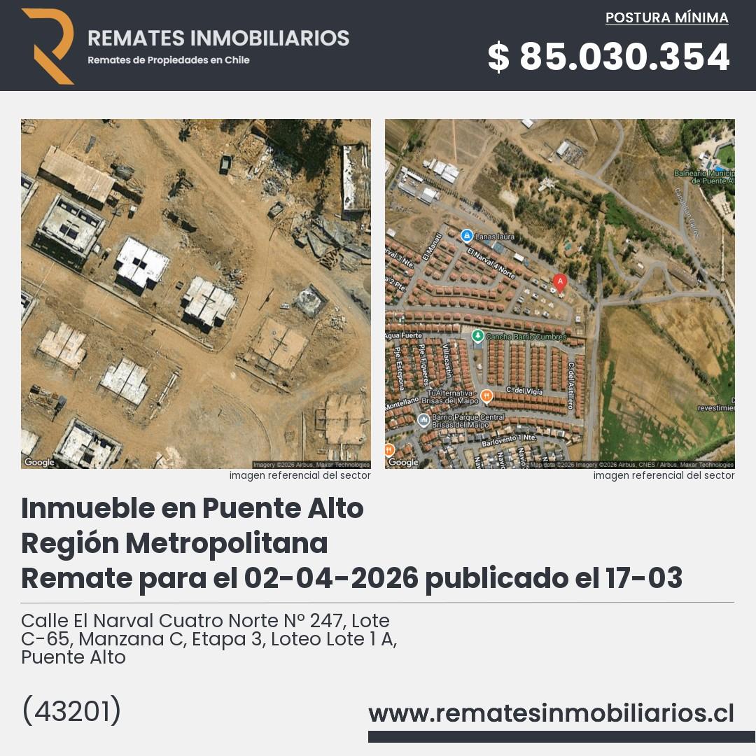 Imagen ficha Calle El Narval Cuatro Norte Nº 247, Lote C-65, Manzana C, Etapa 3, Loteo Lote 1 A, Puente Alto