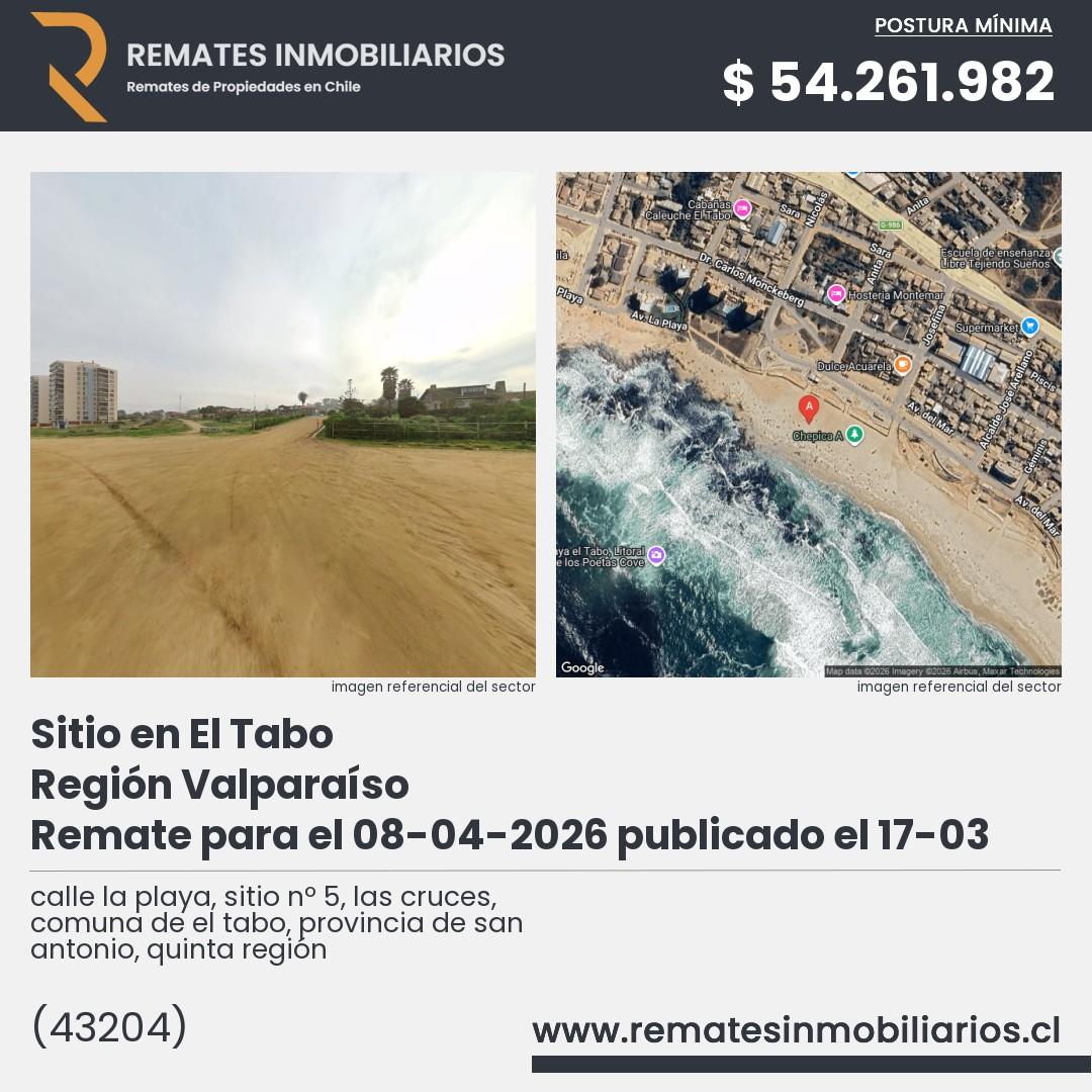 Imagen ficha calle la playa, sitio nº 5, las cruces, comuna de el tabo, provincia de san antonio, quinta región