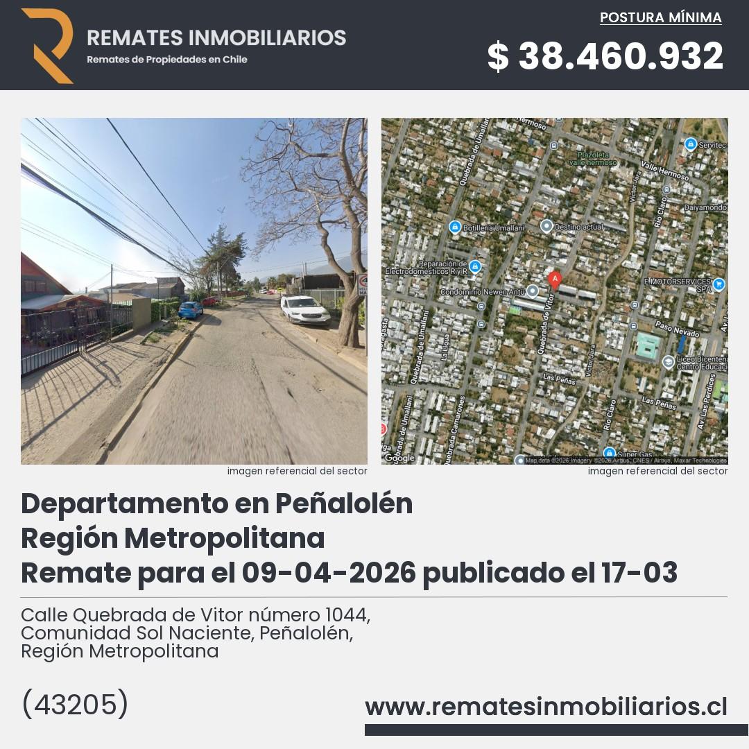 Imagen ficha Calle Quebrada de Vitor número 1044, Comunidad Sol Naciente, Peñalolén, Región Metropolitana