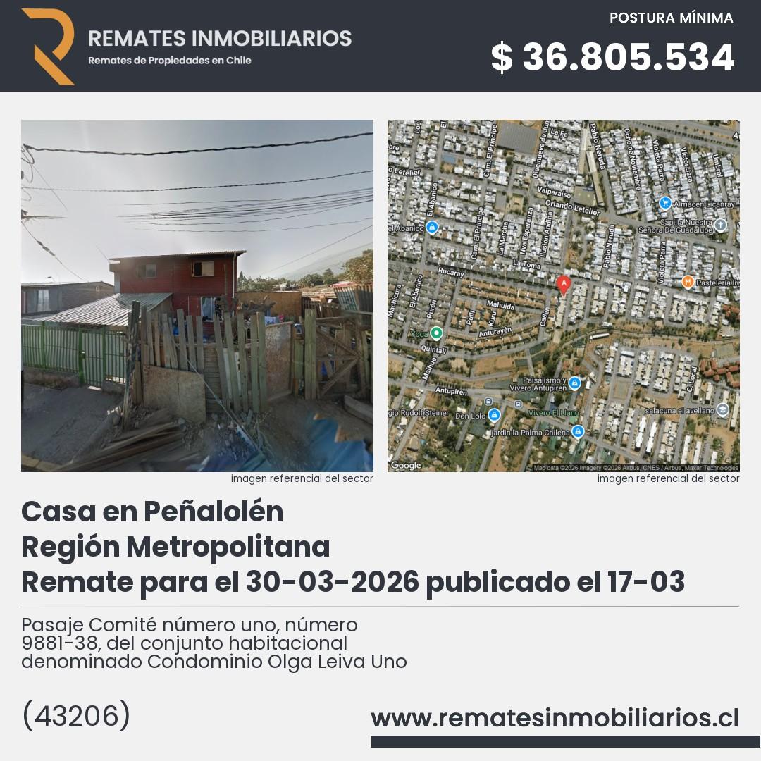 Imagen ficha Pasaje Comité número uno, número 9881-38, del conjunto habitacional denominado Condominio Olga Leiva Uno