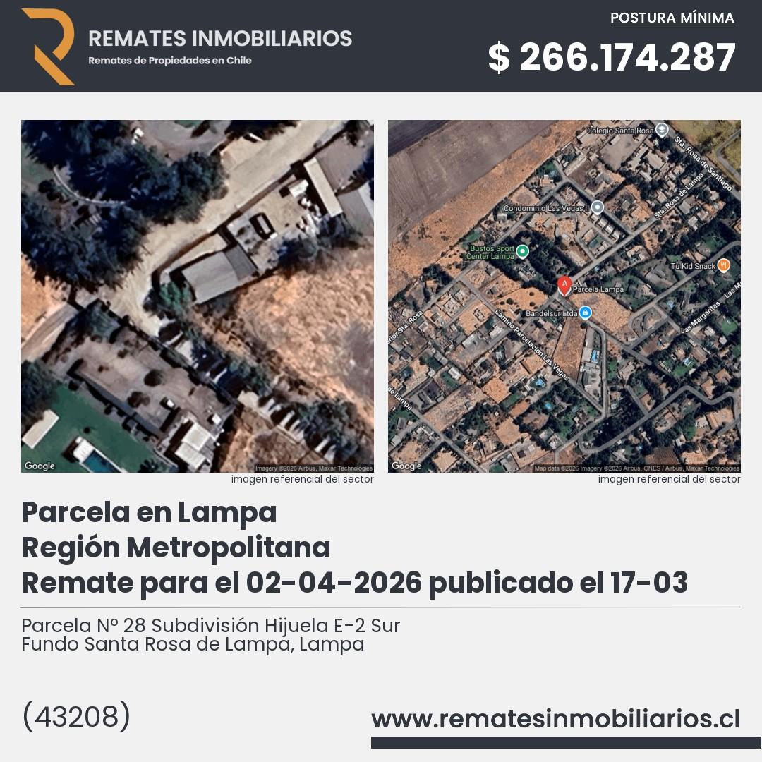Imagen ficha Parcela Nº 28 Subdivisión Hijuela E-2 Sur Fundo Santa Rosa de Lampa, Lampa