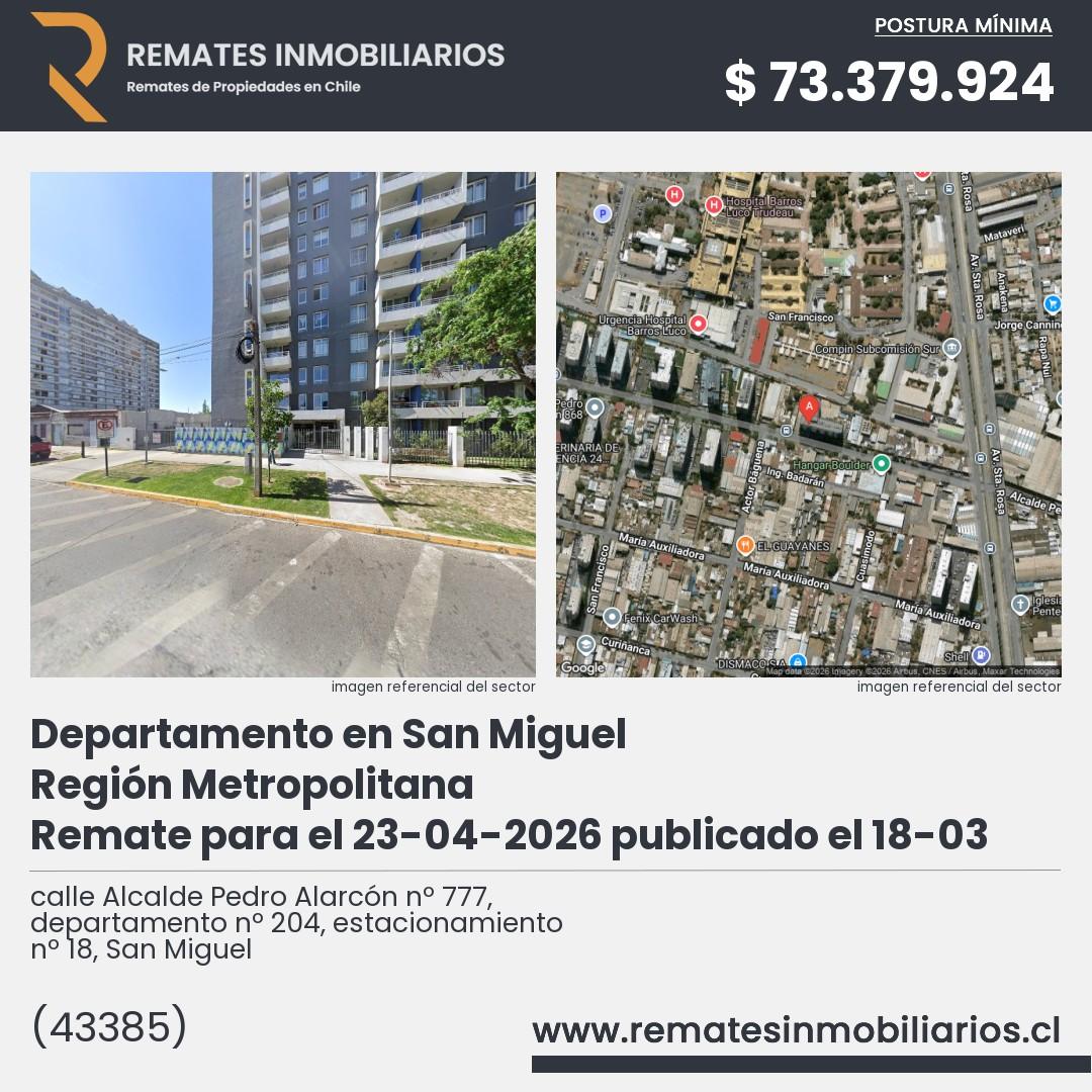 Imagen ficha calle Alcalde Pedro Alarcón nº 777, departamento nº 204, estacionamiento nº 18, San Miguel