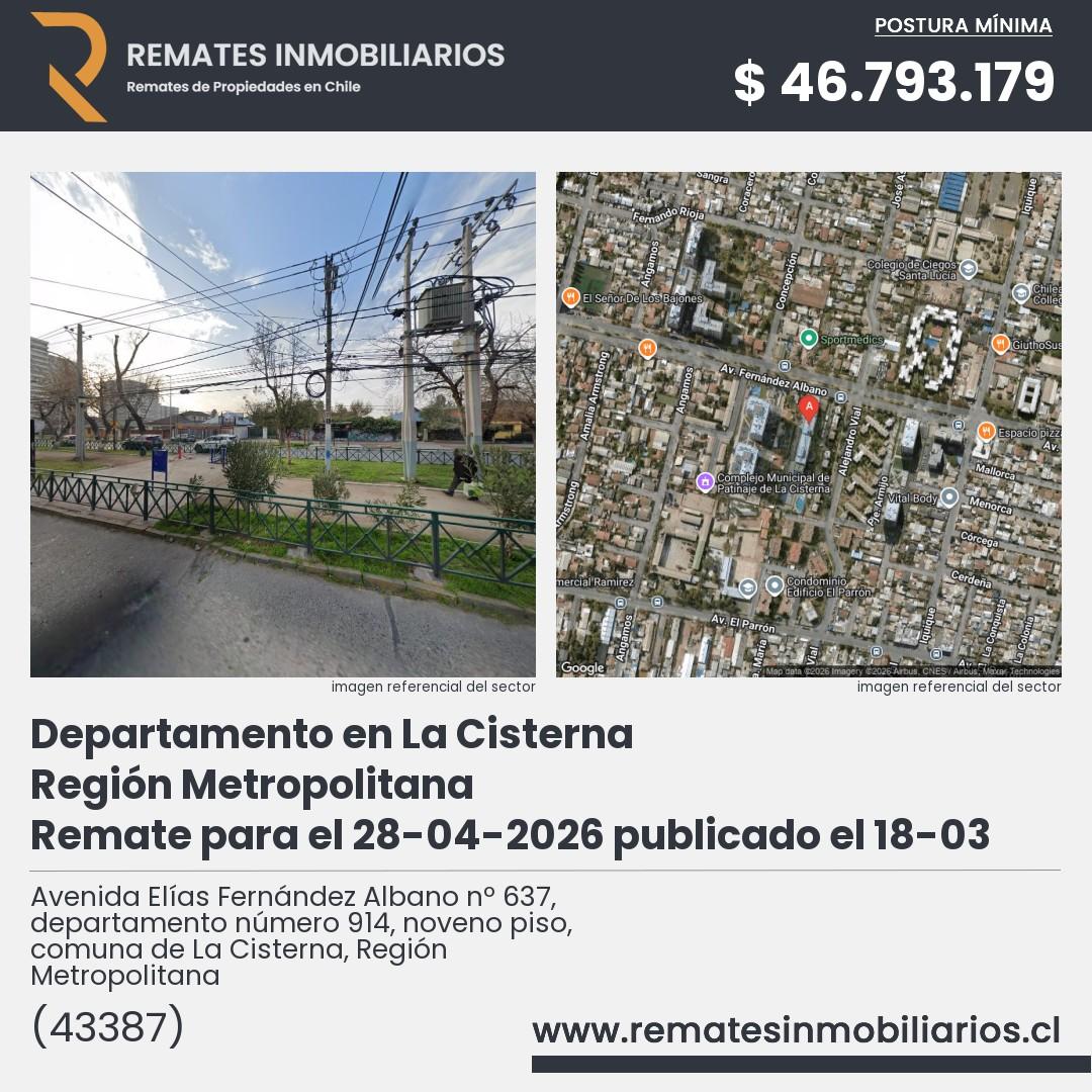 Imagen ficha Avenida Elías Fernández Albano nº 637, departamento número 914, noveno piso, comuna de La Cisterna, Región Metropolitana