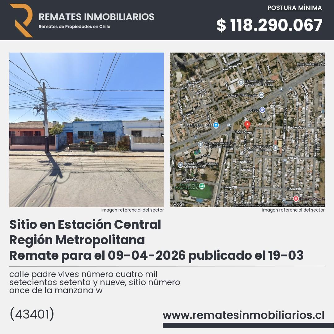 Imagen ficha calle padre vives número cuatro mil setecientos setenta y nueve, sitio número once de la manzana w