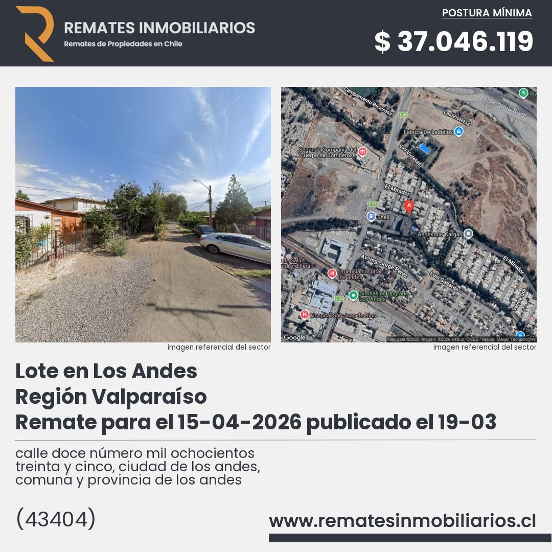 Imagen ficha calle doce número mil ochocientos treinta y cinco, ciudad de los andes, comuna y provincia de los andes